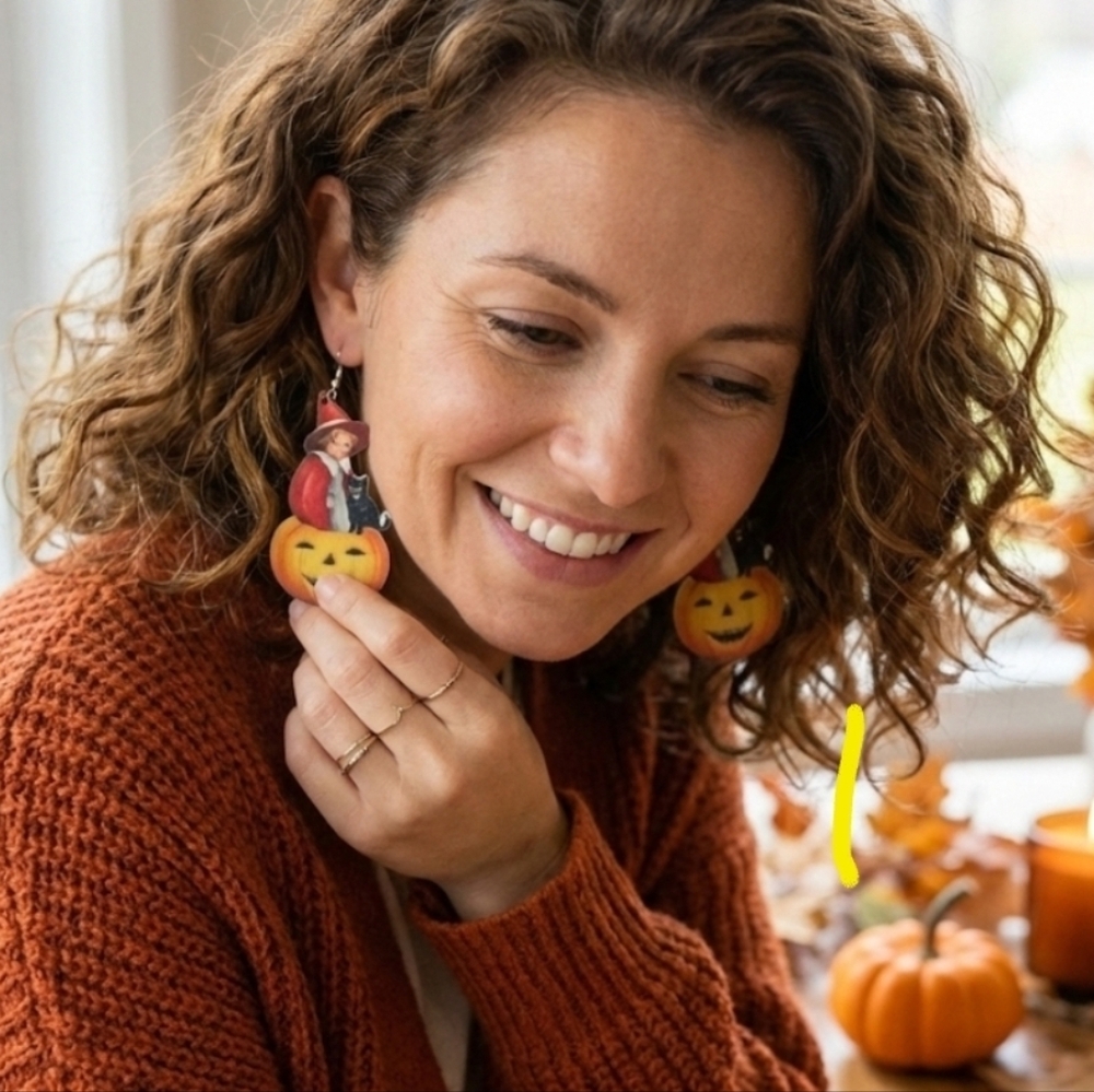 vintage inspired Halloween earrings wood